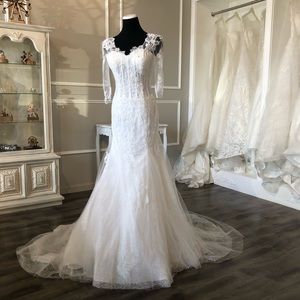 Mermaid 3/4 sleeves lace and sequin wedding dress